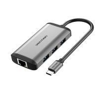 Dokstacija 6 in1 USB-C uz HDMI, 3x USB3.0, RJ45, PD Vention CNCHB 0,15 m pelēks