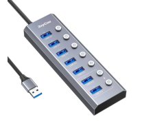 Hub 7in1 RayCue USB-C līdz 3x USB-A 3.0 5Gbps + SD/TF 3.0 + USB-C+ HDMI 4K30Hz (pelēks)