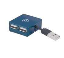 Manhetenas USB-A 4-portu mikrocentrmezgls, 4x USB-A porti, zils, 480 Mbps (USB 2.0), kopnes jauda, ​​līdzvērtīgs ST4200MINI2, ātrgaitas USB, trīs gadu garantija, blisteris