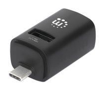 Manhetenas USB-C 3 portu centrmezgls, ULTRAKOMPAKTS, 3 USB A porti (1 x 5 Gbps USB 3.2 Gen1 jeb USB 3.0, 3 480 Mbps USB 2.0), ārējais barošanas avots nav nepieciešams, SuperSpeed ​​USB, melns, mazumtirdzniecības kaste