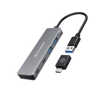 GRAUGEAR G-HUB2A2C-AC interfeisa centrmezgls USB 3.2 Gen 1 (3.1 Gen 1) Type-A + Type-C 5000 Mbit/s Sudrabs