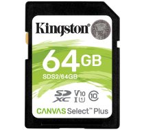 Kingston 64GB SDXC Canvas Select Plus 100R C10 UHS-I U1 V10, EAN: 740617297973|SDS2/64GB