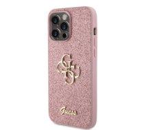 Guess PU Fixed Glitter 4G Metal Logo Case for iPhone 15 Pro Max Pink