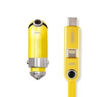 REMAX Car Charger Cutie RCC-211 - USB - 2,4A with 3 in 1 cable Micro USB, Lightning, Type C YELLOW