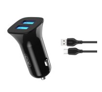 XO car charger TZ10 2x USB 2,4A black + microUSB cable