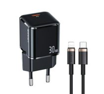 USAMS Ład. siec. 1xUSB-C T45 30W PD3.0 Fast Charging +kabel U63 USB-C|Lightning czarny|black UXTZH01 (USAMS-UX)