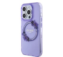 Guess PC|TPU Flowers Ring Glossy Logo MagSafe Case for iPhone 15 Pro Purple