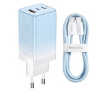 Baseus CCGP050103 DZ-HW Baseus GaN3 Pro Fast Charger 2C+U 65W EU Cloud Blue (With Dynamic Series Fast Charging Data Cable Type-C to Type-C 100W 1m Blue)