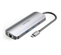 Vention Multi-function USB-C to HDMI/USB3.0x3/RJ45/SD/TF/PD Docking Station 0.15M Gray Aluminum Alloy Type