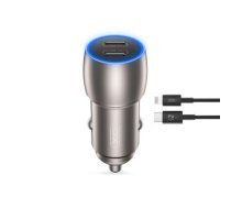 XO car charger CC51 PD 40W 2x USB-C gray + USB-C - Lightning cable