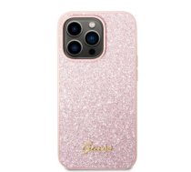 Guess PC/TPU Glitter Flakes Metal Logo Case for iPhone 14 Pro Pink