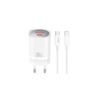 XO wall charger CE21 PD 33W 1x USB-C 1x USB white + cable USB-C - USB-C