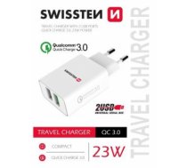 Swissten Premium Tīkla Lādētājs 2x USB | QC3.0 23W Balts
