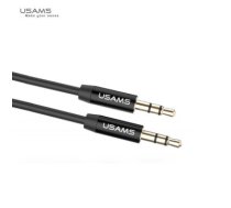 Usams YP-01 Premium audio elastīgs vads Aux Ligzdas 3.5mm spraudnis uz 3.5mm spraudni 1m Melns