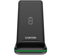 CANYON WS-304, Foldable 3in1 Wireless charger, with touch button for Running water light, Input 9V/2A, 12V/1.5AOutput 15W/10W/7.5W/5W, Type c to USB-A cable length 1.2m, with QC18W EU     plug,132.51*75*28.58mm, 0.168Kg, Black