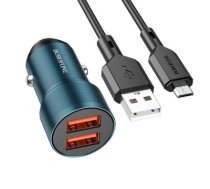 Borofone Car charger BZ19 Wisdom - 2xUSB - 12W with USB to Micro USB cable blue