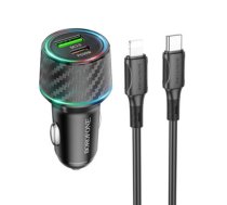 Borofone Car charger BZ21 Brilliant - USB + Type C - QC 3.0 PD 48W with Type C to Lightning cable black