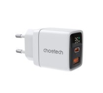 Choetech PD6052 USB-C USB-A PD 35W GaN wall charger with display - white