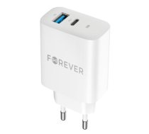 Forever TC-07 PD QC charger 1x USB-C 1x USB 30W white + USB-C - USB-C cable 60W