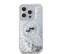 Karl Lagerfeld Liquid Glitter Karl and Choupette Heads MagSafe Case for iPhone 15 Pro Max Transparent