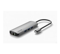 Swissten USB-C Sadalītājs 8in1 ar 3X USB 3.0 | 1X USB-C Power Delivery | 1X microSD | 1X SD | 1x HDMI 4K | 1x LAN RJ45 | Alumīnija korpuss