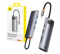 Hub 7in1 Baseus Gleam, USB-C to 1x HDMI4K 60Hz + 3x USB3.0 + 1x PD + 1x SD|TF (grey)