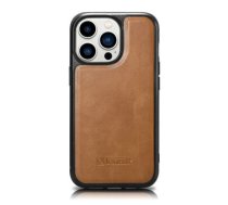 iCarer Leather Oil Wax case covered with natural leather for iPhone 14 Pro brown (WMI14220718-TN)