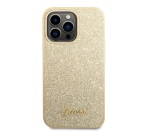 Guess PC/TPU Glitter Flakes Metal Logo Case for iPhone 14 Pro Max Gold