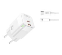 XO wall charger CE07 PD 35W 2x USB-C white + USB-C - Lightning cable