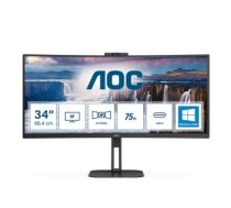 Monitor AOC Value-line | CU34V5CW/BK | 34 in | VA | WQHD 3440 x 1440 at 100 Hz | 300 cd/m² | HDMI, DisplayPort, USB-C | 65 Watt | Height, swivel, tilt | Speaker(s)