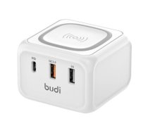 Inductive charger 10W Budi 317TE, 2x USB + USB-C, 18W (white)