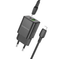 Borofone Wall charger BN14 Royal - USB + Type C - QC 3.0 PD 30W with Type C to Lightning cable black