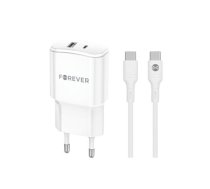 Forever TC-01-20AC PD QC charger 1x USB-C 1x USB 20W white + USB-C - USB-C cable 20W