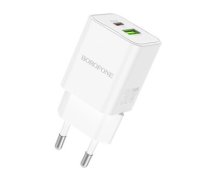 Borofone Wall charger BN14 Royal - USB + Type C - QC 3.0 PD 30W white