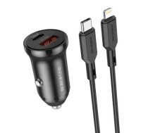 Borofone Car charger BZ18A - USB + Type C - PD 20W QC 3.0 18W with Type C to Lightning cable black