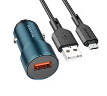 Borofone Car charger BZ19A Wisdom - USB - QC 3.0 18W with USB to Micro USB cable blue