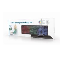 Gembird KBS-UML-01 3-in-1 backlight desktop set, black, US layout