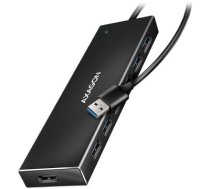 Seven-port USB 3.2 Gen 1 hub with charging support. Connector for external power supply. USB-A cable 1 m.
