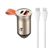 Car charger LDNIO C509Q, USB + USB-C, 30W + cable USB-C to Lightning (gold)