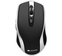 CANYON 2.4GHz Wireless Rechargeable Mouse with Pixart sensor, 6keys, Silent switch for right/left keys,Add NTCDPI: 800/1200/1600, Max. usage 50 hours for one time full charged, 300mAh     Li-poly battery, Black -Silver, cable length 0.6m, 121*70*39mm, 0.1