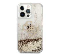 GUHCP13XLG4GGO Guess TPU Big 4G Liquid Glitter Gold Case for iPhone 13 Pro Max Transparent