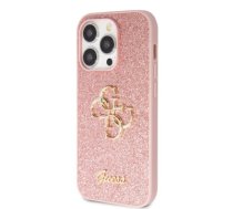 Guess PU Fixed Glitter 4G Metal Logo Case for iPhone 15 Pro Pink