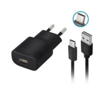 Forever TC-01 charger 1x USB 2A black + USB-C cable