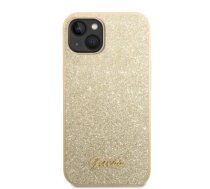 Guess PC/TPU Glitter Flakes Metal Logo Case for iPhone 14 Plus Gold
