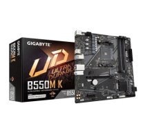 Gigabyte B550M K 1.0 M/B Processor family AMD, Processor socket AM4, DDR4 DIMM, Memory slots 4, Supported hard disk drive interfaces SATA, M.2, Number of SATA connectors 4, Chipset AMD B550, Micro ATX