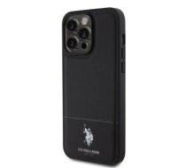 U.S. Polo PU Leather Mesh Pattern Double Horse Case for iPhone 15 Pro Max Black