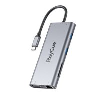 Hub 11w1 RayCue USB-C do 2x USB-A 2.0 480Mbps + 3x USB-A 3.2 5Gbps + SD|TF 3.0 + HDMI 4K30Hz + VGA 1080p + RJ45 + PD 3.0 100W (sary)