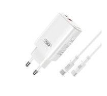 XO wall charger CE17 PD 65W 1x USB-C 1x USB white + cable USB-C - USB-C