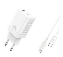 XO wall charger CE10 PD 65W 1x USB-C white + USB-C - Lightning cable