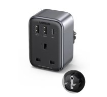 Wall charger 30W (2xUSB|USB C|AC) | UK - EU adapter 13A Ugreen CD314 - black